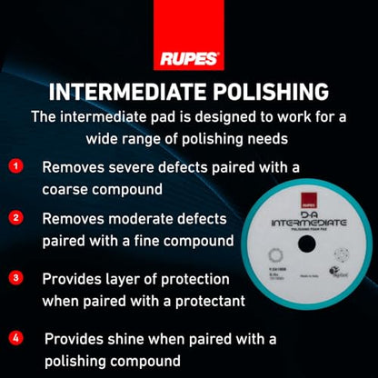 RUPES 9.DA180B Pack of 24 Light Blue D-A Intermediate Foam Polishing Pads 180mm | Ideal for Paint Correction & Gloss Enhancement | Improves Cutting Performance | Compatible with 6" Backing Plate - size: Intermediate 180mm, style: Pack of 24