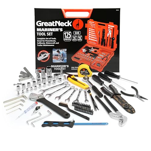 Great Neck 125-Pc Marine Tool Set with Water-Resistant Boat Tool Box | Chrome Plated Rust Resistant, Drop Forged Steel, Socket Set, Combo Wrenches, Screwdrivers, Pliers, 3/8 Drive Ratchet - style: 125 Piece