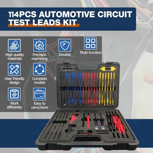 Multimeter Test Leads Kit 114PCS Multimeter Leads Kit Multi Function Electrical Back Probe Kit Efficient Automotive Circuit Test Leads Kit Relay Wire Terminal Test Diagnostic Tool with Alligator Clips - size: 114PCS Multimeter Test Leads Kit