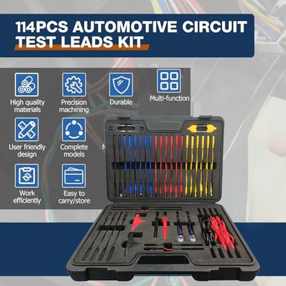 Multimeter Test Leads Kit 114PCS Multimeter Leads Kit Multi Function Electrical Back Probe Kit Efficient Automotive Circuit Test Leads Kit Relay Wire Terminal Test Diagnostic Tool with Alligator Clips - size: 114PCS Multimeter Test Leads Kit
