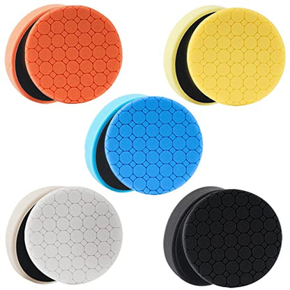 Buffing Polishing Pads, 5Pcs 5.5 Inch Face for 5 Inch Backing Plate Compound Buffing Sponge Pads with Hex Logic Pattern,Cutting Polishing Pad Kit for Car Buffer Polisher,Polishing and Waxing - color: 5pcs-5Inch