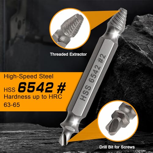 5PCS Damaged Screw Extractor Set, Upgraded Model HSS 6542, Hardness is 63-65HRC, Screw Grab Screw Removal Tool, General bit Set Double Ended for Damaged Broken Stripped Screws - style: 5PCS