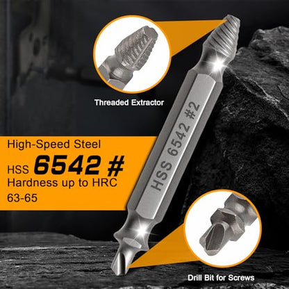 18PCS Damaged Screw Extractor Set, Hardness is 63-65HRC, Upgraded Model HSS 6542, Screw Grab Screw Removal Tool, Adult Gifts for Men, General bit Set Double Ended for Damaged Broken Stripped Screws - style: 18PCS
