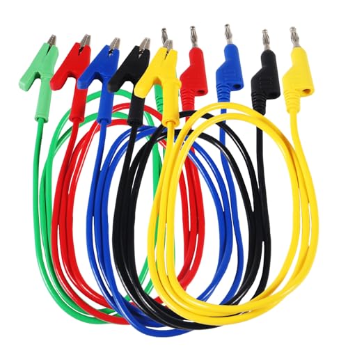 5PCS Multimeter Banana Plug to Crocodile Alligator Clip, 4mm Stackable Colorful Silicone Banana Plug to Alligator Clip, Soft Flexible Electrical Test Probe Lead Wire Cables 1M - color: Banana Plug to Crocodile Alligator Clip