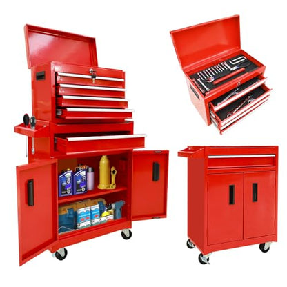 Torin 5-Drawer Rolling Tool Chest: Metal Tool Box with Wheels, Removable Top Tool Box, Liner, Adjustable Shelf and Locking Mechanism for Garage Workshop,Red - style: Metal Tool Box/Red