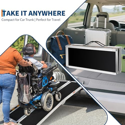 Portable Wheelchair Ramp Heavy Duty Aluminum Folding Ramp w/Non-Slip Surface, 600Lb Capacity, Threshold for Home Steps, Scooter for Car, Doorways, Curbs & Stairs (Foldable, Lightweight, Safety Lock) - size: 6 ft