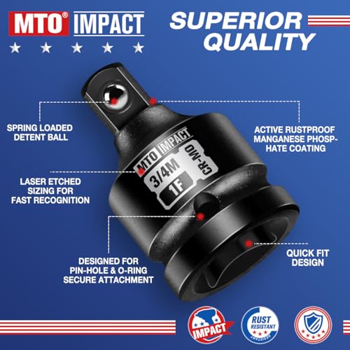2 Pieces 1" Female to 3/4" Male Impact Socket Adapter,1" Drive Impact Socket Reducer Set, Chrome Molybdenum Alloy Steel - size: 1" Female to 3/4" Male