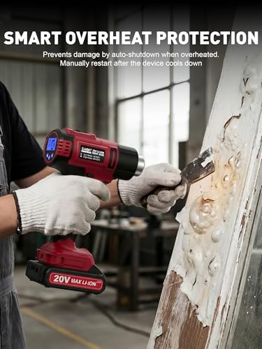 Cordless Heat Gun, Max 100 Minutes Run Time, Max 1022℉ (Battery Included) | Portable Heat Gun Kit for Vinyl Wrap, Resin, Crafting & Shrink Tubing | 5 Nozzles, Battery, and Battery Charger Included