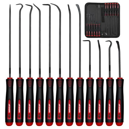 WISEUP 12-Piece Pick and Hook Tools Set, Precision Automotive Pick Tool Set, Long & Mini Puller Remover Tool Kit for Auto Oil Seal/O-Ring Gasket Removal Remover, Mechanical and DIY Use