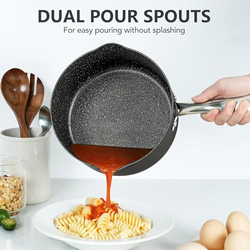 MICHELANGELO 3 Quart Saucepan with Lid, Hard Anodized Nonstick Sauce Pan with Strainer Lid & Pour Spouts for Easy Pour, Granite Derived Coating Sauce Pan for Cooking, Small Pot - 3 Qt Saucepan - size: 3 Quarts