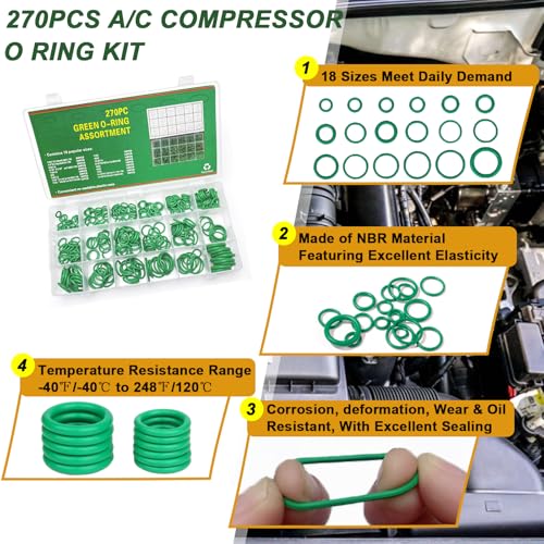 Car A/C Repair Kit for Vehicle Repair, 525 Pcs | Contains O Ring Kit, Valve Core Accessories Kit, Valve Core Cap Kit, Gasket Seal Kit, Fuel Line Disconnect Tool Set