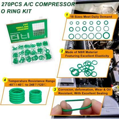 Car A/C Repair Kit for Vehicle Repair, 525 Pcs | Contains O Ring Kit, Valve Core Accessories Kit, Valve Core Cap Kit, Gasket Seal Kit, Fuel Line Disconnect Tool Set