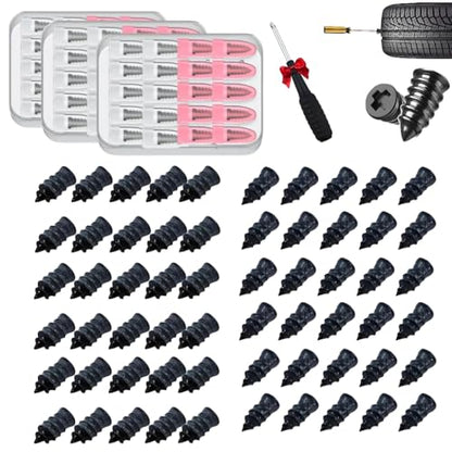Tire Repair Rubber Nails Kit, Tire Repair Nails Kit with Box and Screwdriver Fast Self-Service Tire Repair Tools for Cars, Truck, Tractor, Black (60, Mix) - size: MIX