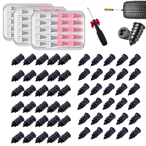 Tire Repair Rubber Nails Kit, Tire Repair Nails Kit with Box and Screwdriver Fast Self-Service Tire Repair Tools for Cars, Truck, Tractor, Black (60, Mix) - size: MIX