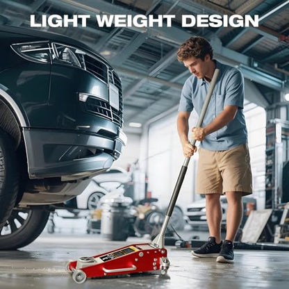 Big RED 3 Ton Low Profile Aluminum/Steel Racing Floor Jack with Dual Piston Quick Lift Pump, 6000 lb Capacity, Lift Range 3.94"-18.31", SUV & Truck Compatible, Red - style: Aluminum/Steel