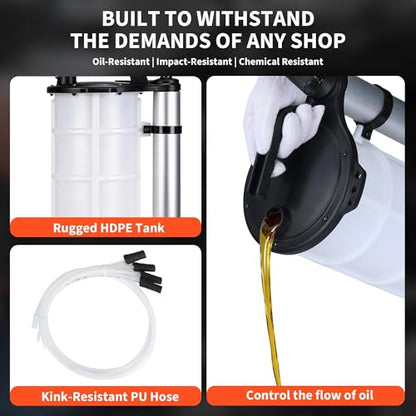 Easy Oil Change Manual Extractor Pump for Cars & Lawn Mowers – 9L Capacity, 3.2FT Main Hose, 3 Replacement Tubes (3.8mm/6.1mm/9.8mm), Fluid Transfer Tool, Auto Fuel Supply Accessory - size: 9L