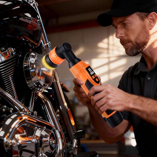 Protmex Cordless Mini Car Buffer Polisher with 8 Variable Speeds 2000‑6000 RPM, LED Display, 2×2000mAh 21V Batteries, Mini Polishers Kit for Auto Detailing, Scratch Remover and Paint Care - Short