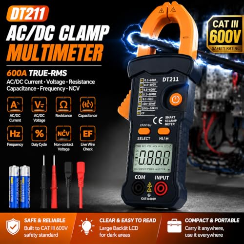 DT211 Mini Smart Clamp Meter | Digital Multimeter AC/DC Voltage & Current Tester | True RMS | NCV Non-Contact Voltage | Resistance, Capacitance, Frequency | Portable for Home/Automotive/Electricians