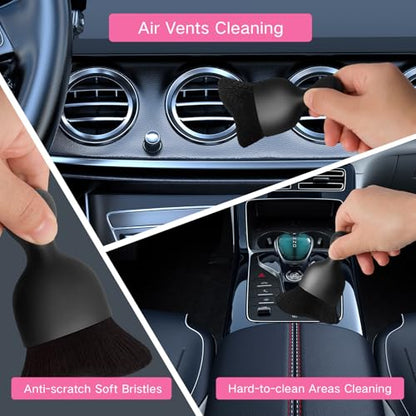 Qydipclin 7pcs Windshield Cleaner Tool Car Window Cleaning Wash Kit with 4 Reusable Microfiber Pads 1 Spray Bottle and Extendable Handle Auto Glass Wiper Kit, Pink - color: Pink