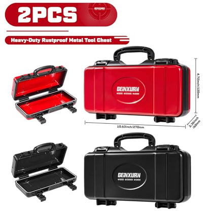 Geinxurn 2 Pieces Metal 11 Inches Steel Portable Tool Box Organizer Red & Black, Durable ABS Tool Storage with Plastic Handle and Double-Buckles - color: 2PCS