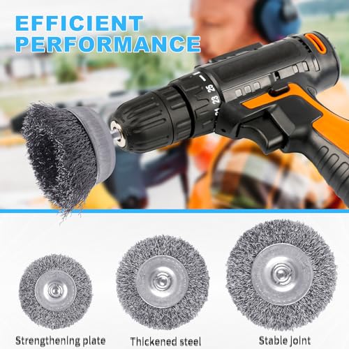 Rocaris 28 Pack Wire Wheel Brush, Carbon Steel & Twist Knot Cup Brush, Wheel Brush, Pen Brush Set with 1/4-Inch Round Shank for Rust Removal, Corrosion and Scrub Surfaces, Grey