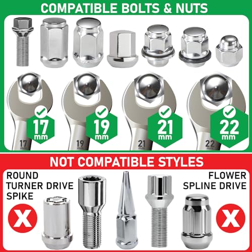 Spurtar 5 Pcs Lug Nut Removal Tool 17mm 19mm 21mm 22mm | 1/2 inch Drive Lug Nut Extractor Set Bolt Extractor Kit for Removing Damaged, Rounded Bolt
