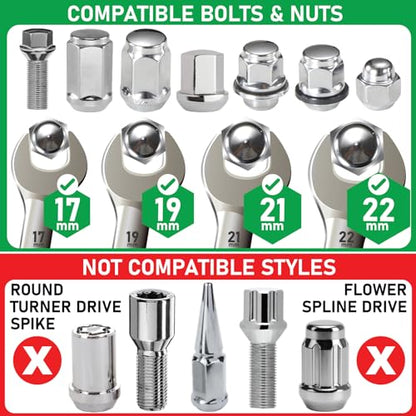 Spurtar 5 Pcs Lug Nut Removal Tool 17mm 19mm 21mm 22mm | 1/2 inch Drive Lug Nut Extractor Set Bolt Extractor Kit for Removing Damaged, Rounded Bolt