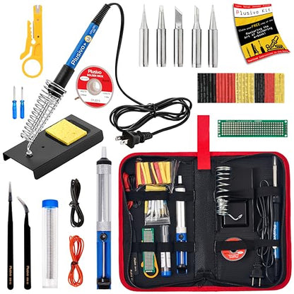 Soldering Iron Kit, 60W Soldering Iron, 5 Soldering Iron Tips, 21-in-1 Adjustable Temperature, Solder Wire, Stand, Desoldering Pump, Soldering Welding Iron Kit for Electronics Hobby DIY 110V US Plug - color: Black and Red