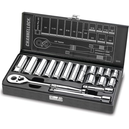 Channellock 38181 3/8" Drive Standard Socket set, 18 Piece - size: 18 Piece SAE - 3/8" Drive