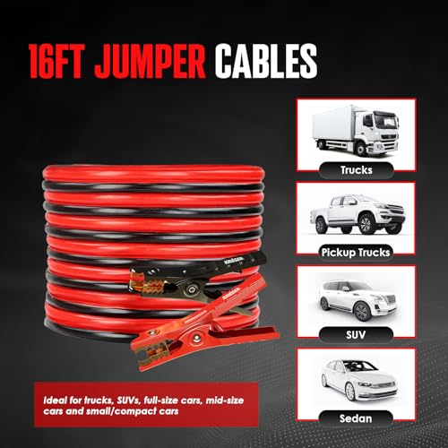 K KRIËGER Jumper Cables for Car Battery, Heavy Duty Automotive Booster Cables for Jump Starting Dead or Weak Batteries with Carrying Bag Included (16-Feet (6-Gauge) - size: 16-Feet (6-Gauge)