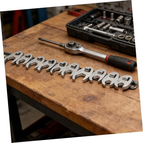 Homoyoyo 10pcs 3/8 Inch Drive Metric Ratchet Wrench Set with Movable Open-end Heads, Quick-release Flare Nut Crowfoot Wrenches for Automotive Repair and Maintenance