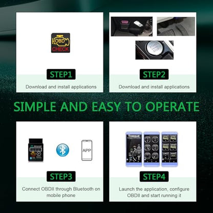 Car OBD2 Bluetooth Diagnostic Tool, Wireless Reset and Clear Fault Codes Device, OBDII Engine Light Eliminates Scanner with Exclusive App, Universal for iOS & Android & Windows (Black)