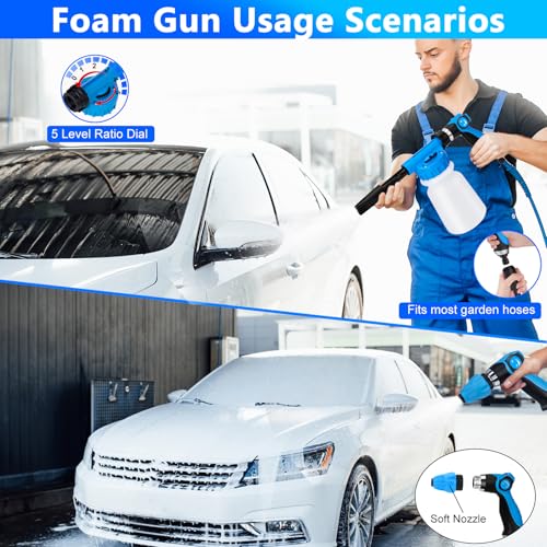 THINKWORK Car Wash Kit with Foam Gun, Extendable Mop & Collapsible Bucket | Adjustable Spray, Complete Car Detailing Kit, Soft Microfiber, Scratch-Free Paint Protection, Car & Home Use, Great Gift - color: Blue(33PCS)