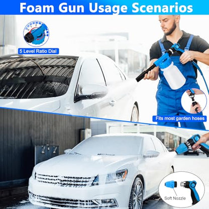THINKWORK Car Wash Kit with Foam Gun, Extendable Mop & Collapsible Bucket | Adjustable Spray, Complete Car Detailing Kit, Soft Microfiber, Scratch-Free Paint Protection, Car & Home Use, Great Gift - color: Blue(33PCS)