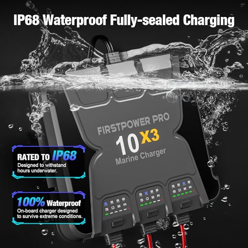 Upgraded 3 Bank Marine Battery Charger 10X3, 30A (10A/Bank) - 12V Waterproof Onboard Battery Charger, Battery Maintainer & Desulfator for SLA/AGM, Lithium (LiFePO4), Calcium & Deep-Cycle Battery - size: 3 Bank(30A)