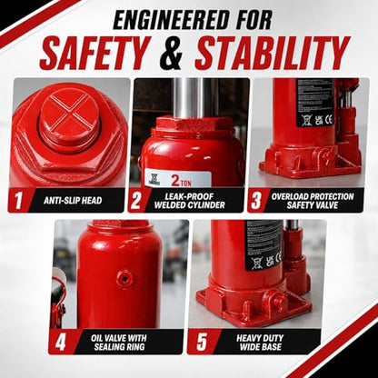 2 Ton Hydraulic Welded Bottle Jack, 4000 lb Capacity Automotive Lift Jack for Car, Pickup Truck, RV and Auto Repair, 5.8" to 10.9"" Lifting Range - size: 2 Ton