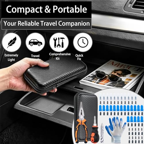100PCS Tire Repair Kit, No Tire Removal Needed, Heavy Duty Tire Plug Kit with Tire Patch, Screwdriver & Pliers, Portable Tubeless Tire Repair Tool Set for Car, Truck, Motorcycle, SUV