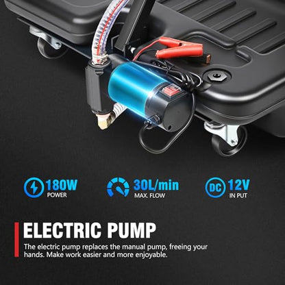 DNA Motoring 17 Gallon Electric Oil Drain Pan with Pump, Evacuation Hose, T-Handle, Low Profile for Trucks Buses RVs, TOOLS-00383 - style: 17 Gallon-Electric Pump