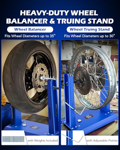 Orion Motor Tech Motorcycle Wheel Balancer & Truing Stand, Tire Balancer Stand for Motorcycle Wheel with Adjustable Truing Pointer, Heavy Duty Bicycle Wheel Truing Stand for Sport Dirt Bike - style: Pro