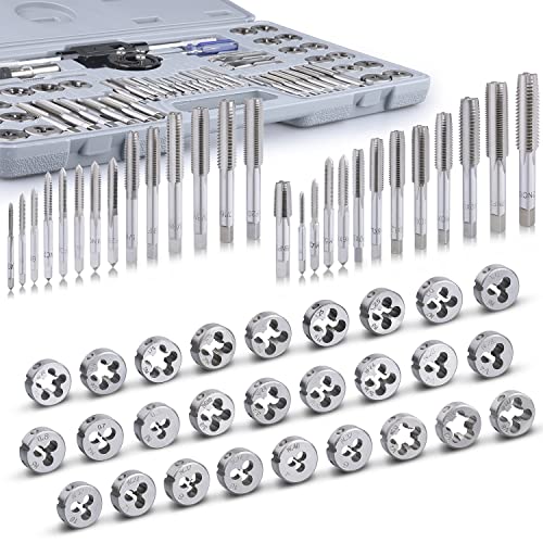 60-Pc Master Tap and Die Set - Include SAE Inch Size #4 to 1/2” and Metric Size M3 to M12, Coarse and Fine Threads | Essential Threading Rethreading Tool Kit with Complete Accessories and Storage Case - style: Standard Set, 60-Piece