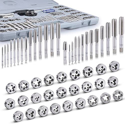 60-Pc Master Tap and Die Set - Include SAE Inch Size #4 to 1/2” and Metric Size M3 to M12, Coarse and Fine Threads | Essential Threading Rethreading Tool Kit with Complete Accessories and Storage Case - style: Standard Set, 60-Piece