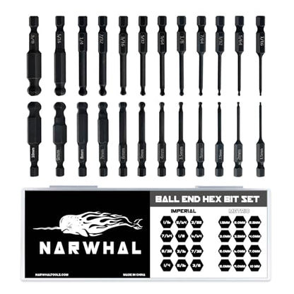 Ball End Hex Allen Wrench Drill Bit Set (24 Pack - Metric & SAE Sizes - Magnetic Tipped) - Hardened CR-MO Steel Hexagonal Bits - Perfect Replacement for Ball End Allen Wrenches & Hex Keys - style: Ball End Hex