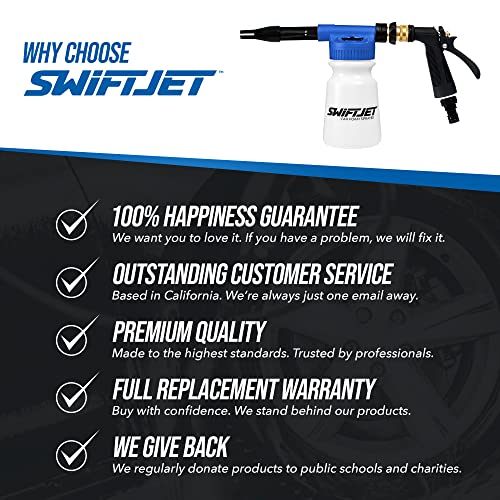 SwiftJet Car Wash Foam Gun + Microfiber Wash Mitt - Foam Cannon Works with Any Soap - Garden Hose Car Foam Sprayer - Car Wash Kit - Car Accessories Foam Blaster (Blue Foam Gun with Mitt) - color: Blue Foam Gun with Mitt