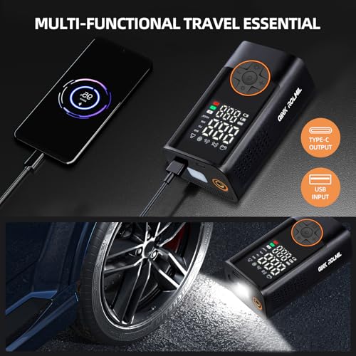 Tire Inflator Portable Air Compressor - 150PSI Portable Car Air Pump with 4000mAh Battery, Fast Inflation & Deflation Function, Digital Pressure Gauge & Auto-Off for Car, Motorcycle, Bike, Ball