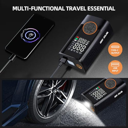 Tire Inflator Portable Air Compressor - 150PSI Portable Car Air Pump with 4000mAh Battery, Fast Inflation & Deflation Function, Digital Pressure Gauge & Auto-Off for Car, Motorcycle, Bike, Ball