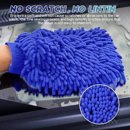 wuyaoyao 2PCS Car Wash Mitt, 10.14"×7.12" Chenille Microfiber Car Wash Mitts, Scratch-Free & Lint-Free, Absorbent Double Sided Clean Glove for Cars Cleaning, Auto Cleaning Supplies (Dark Blue) - color: Dark Blue