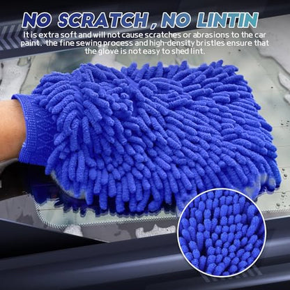wuyaoyao 2PCS Car Wash Mitt, 10.14"×7.12" Chenille Microfiber Car Wash Mitts, Scratch-Free & Lint-Free, Absorbent Double Sided Clean Glove for Cars Cleaning, Auto Cleaning Supplies (Dark Blue) - color: Dark Blue