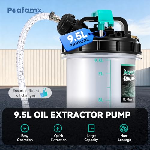 Poafamx Manual Oil Extractor Pump 9.5L, Fluid Extractor Pump 2.5 Gallon | with Extended Storage Units and 5 Tubes Vacuum Oil Change Pump for Automotive, Truck, Boats Engine Oil Change - size: 9.5L