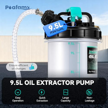 Poafamx Manual Oil Extractor Pump 9.5L, Fluid Extractor Pump 2.5 Gallon | with Extended Storage Units and 5 Tubes Vacuum Oil Change Pump for Automotive, Truck, Boats Engine Oil Change - size: 9.5L