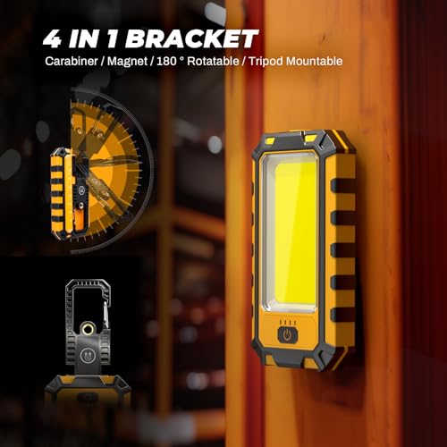 Molrebe 2Pack LED Work Light, 1500Lumens Rechargeable Magnetic Flashlight Rotatable Mechanic Light with Hanging Hook Job Site Lighting, Portable Worklight for Repairing Working Camping Hiking